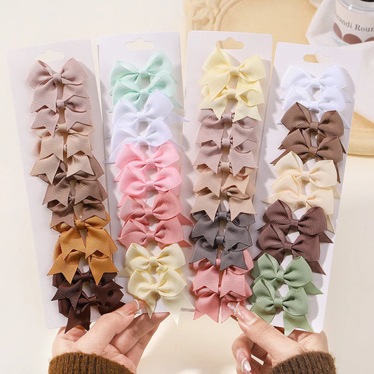 10Pcs/lot Solid Color Ribbon Baby Bows Hair Clips for Baby Girls Handmade Bowknot Hairpin MiNi Barrettes Kids Hair Accessories